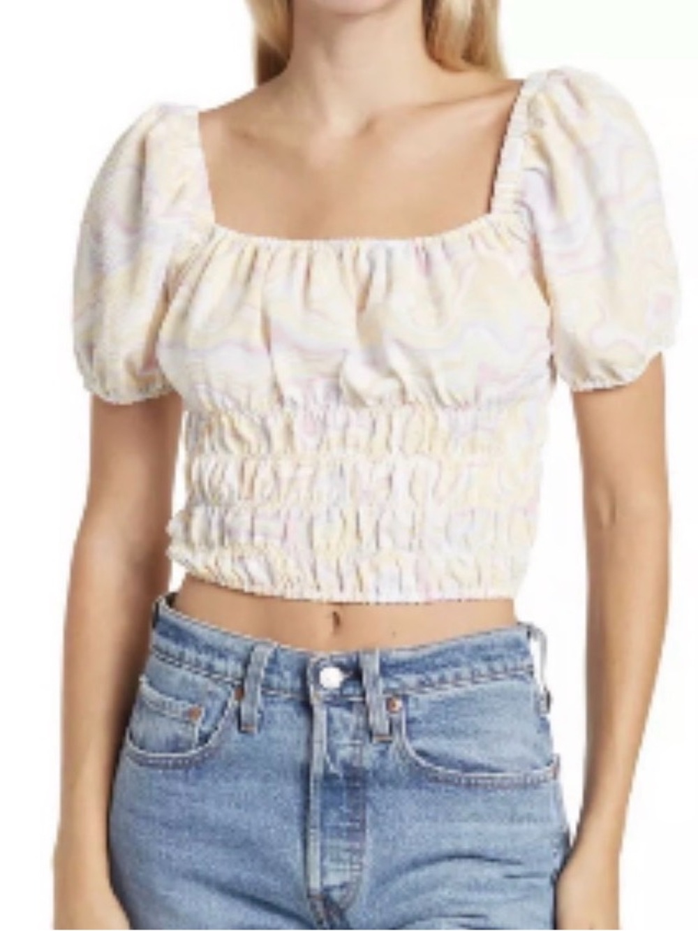 Elodie Pastel Yellow Smocked Puff Sleeve Crop Top